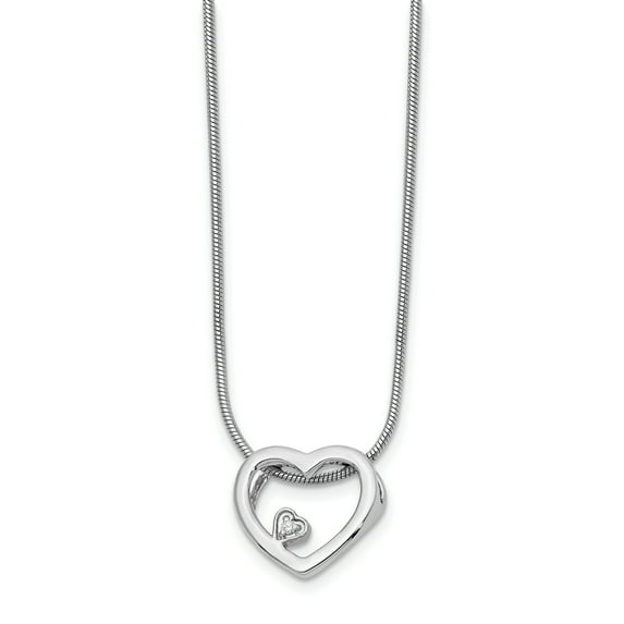 925 Sterling Silver Rhodium-plated 18 Inch Diamond Open Heart Necklace, 2" Ext.