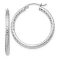 thumbnail image 1 of 925 Sterling Silver Rhodium-plated 2.5mm Diamond Cut Hoop Earrings; for Adults and Teens; for Women and Men, 1 of 3