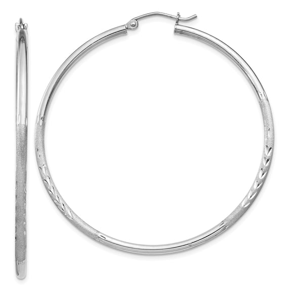 925 Sterling Silver Rhodium-plated 2mm Satin & Diamond-cut Hoop Earrings