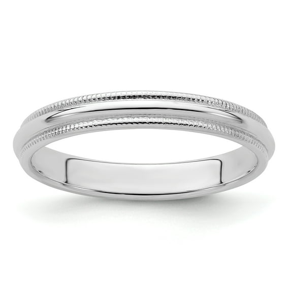 925 Sterling Silver Rhodium-plated 3mm Half Round Milgrain Band Ring Size 10.5