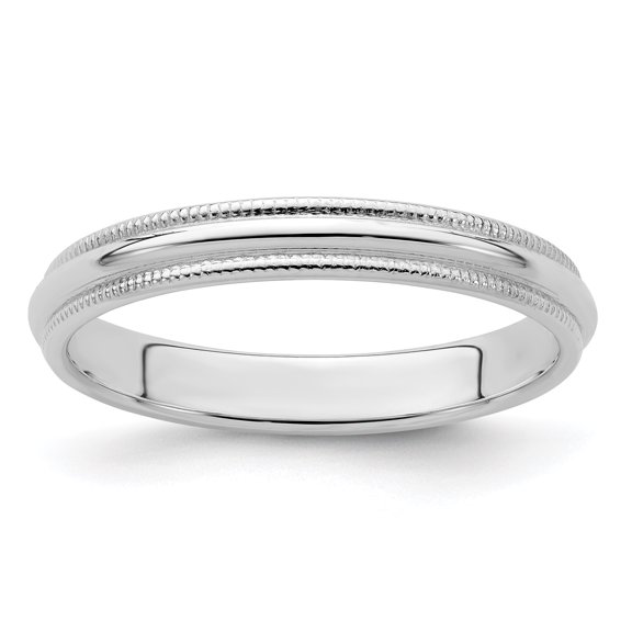 925 Sterling Silver Rhodium-plated 3mm Half Round Milgrain Band Ring Size 8