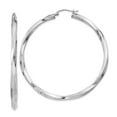thumbnail image 1 of 925 Sterling Silver Rhodium-plated 3x55mmTwisted Hoop Earrings; for Adults and Teens; for Women and Men, 1 of 3
