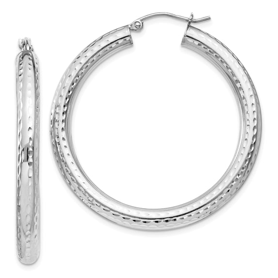 925 Sterling Silver Rhodium-plated 4mm Diamond-cut Hoop Earrings