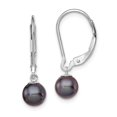 thumbnail image 1 of 925 Sterling Silver Rhodium-plated 6-7mm Black FWC Pearl Leverback Earrings; for Adults and Teens; for Women and Men, 1 of 3