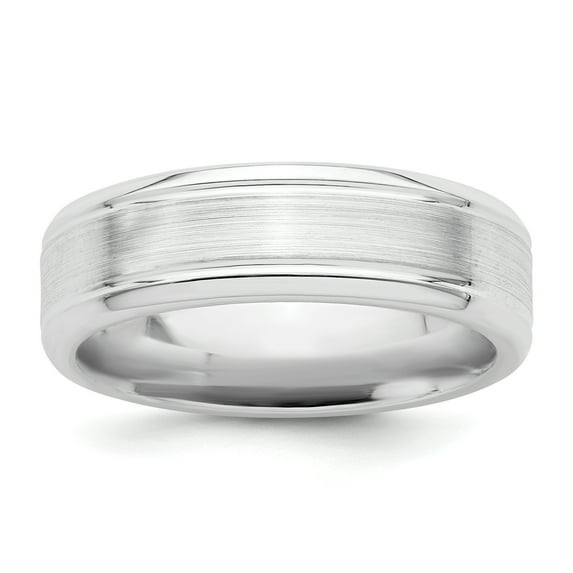 925 Sterling Silver Rhodium-plated 6mm Brushed Fancy Band Ring Size 9.5