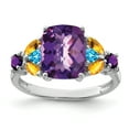 thumbnail image 1 of 925 Sterling Silver Rhodium-plated Amethyst, Blue Topaz and Citrine Ring Size 6, 1 of 6