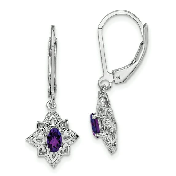 925 Sterling Silver Rhodium-plated Amethyst Diamond Earrings