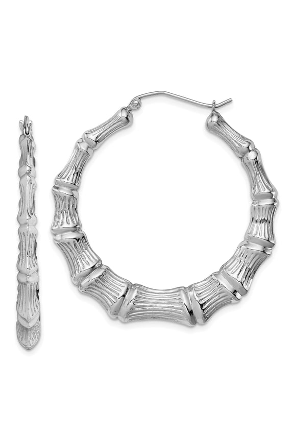 925 Sterling Silver Rhodium-plated Bamboo Hoop Earrings