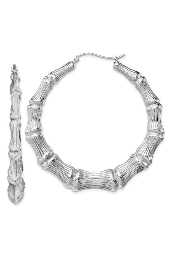 925 Sterling Silver Rhodium-plated Bamboo Hoop Earrings