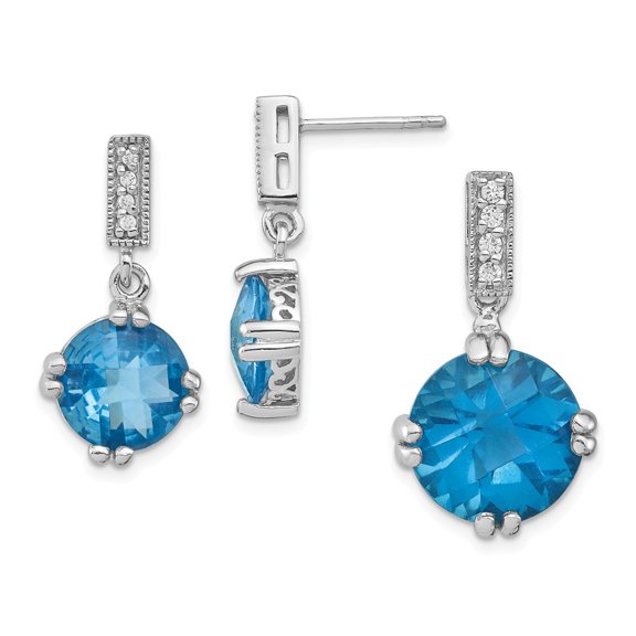 925 Sterling Silver Rhodium-plated Blue & ClEarring Cubic Zirconia ( CZ ) Pendant & Earring Set