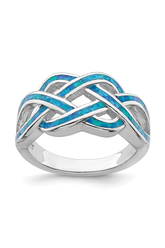 925 Sterling Silver Rhodium-plated Blue Inlay Created Opal Knot Ring Size: 8; for Adults and Teens; for Women and Men