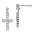 thumbnail image 1 of 925 Sterling Silver Rhodium-plated CZ Cross Post Dangle Earrings; for Adults and Teens; for Women and Men, 1 of 3