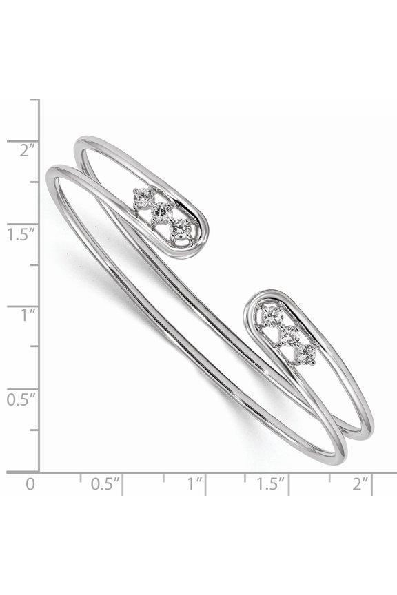 Sterling Silver Rhodium-plated CZ Cuff Bangle