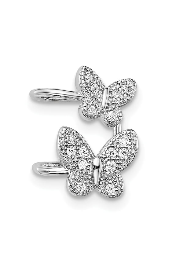 925 Sterling Silver Rhodium-plated CZ Double Butterfly Right Cuff Earring; for Adults and Teens; for Women and Men