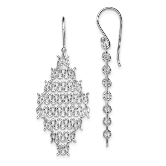 925 Sterling Silver Rhodium-plated Chain Link Dangle Earrings