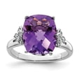 thumbnail image 1 of 925 Sterling Silver Rhodium-plated Checker-Cut Amethyst and Diamond Ring Size 7, 1 of 5