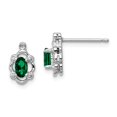 thumbnail image 1 of 925 Sterling Silver Rhodium-plated Created Emerald & Diam. Earrings; for Adults and Teens; for Women and Men, 1 of 3