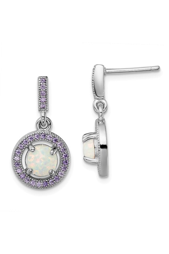 925 Sterling Silver Rhodium-plated Created Opal Purple CZ Post Earrings; for Adults and Teens; for Women and Men