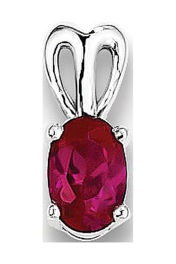 925 Sterling Silver Rhodium-plated Created Ruby (4x11mm) Pendant / Charm
