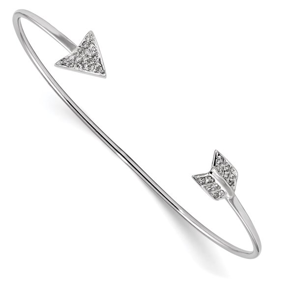 925 Sterling Silver Rhodium-plated Cubic Zirconia Arrow Slip-on Cuff Bangle Bracelet