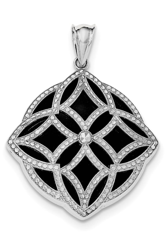 925 Sterling Silver Rhodium-plated D/C Onyx Pendant / Charm