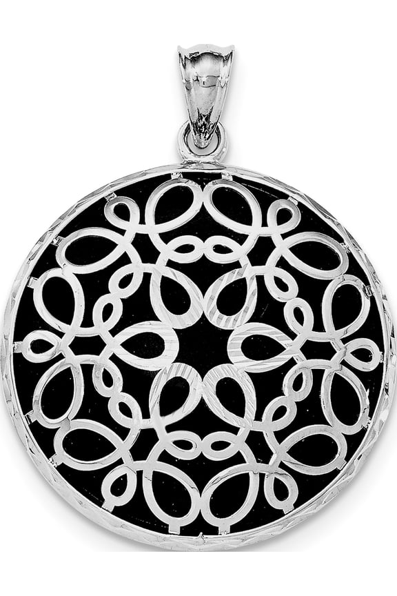 925 Sterling Silver Rhodium-plated D/C Onyx Pendant / Charm