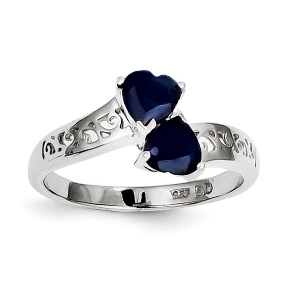 925 Sterling Silver Rhodium-plated Dark Sapphire Heart Ring Size 8