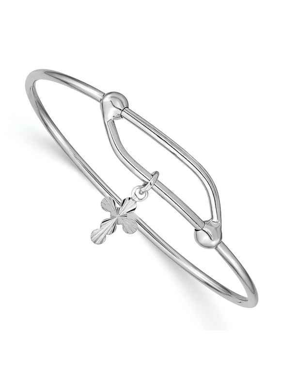 925 Sterling Silver Rhodium-plated Diamond Cut Cross Baby Bangle Bracelet