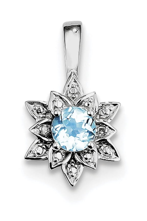 925 Sterling Silver Rhodium-plated Diamond & Light Blue Topaz (11x19mm) Pendant / Charm