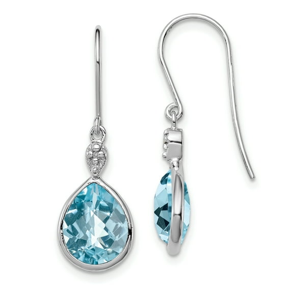 925 Sterling Silver Rhodium-plated Diamond Light Swiss Blue Topaz Earrings