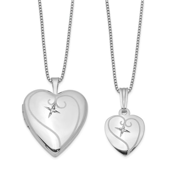 925 Sterling Silver Rhodium-plated Diamond Polished Heart Locket & Pendant Set