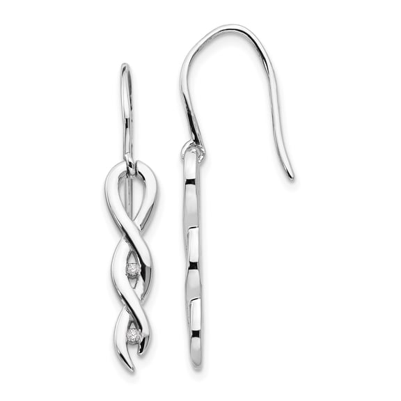 925 Sterling Silver Rhodium-plated Diamond Twist Dangle Shepherd Hook Earrings