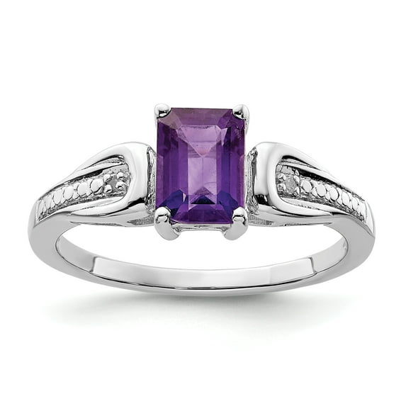 925 Sterling Silver Rhodium-plated Diamond and Amethyst Ring Size 6