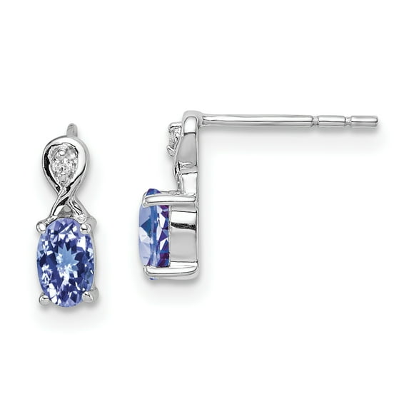 925 Sterling Silver Rhodium-plated Diamond and Tanzanite Oval Post Earrings