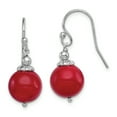 thumbnail image 1 of 925 Sterling Silver Rhodium-plated & Dyed Red Coral Shepherd Hook Earrings, 1 of 5