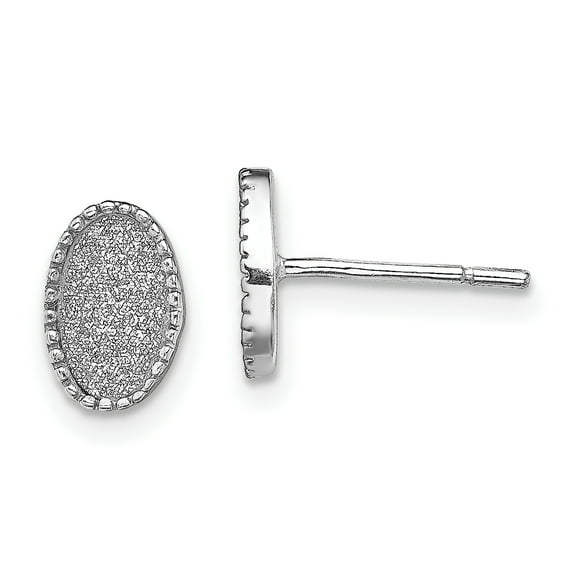 925 Sterling Silver Rhodium-plated Enamel Glitter Fabric Oval Post Earrings