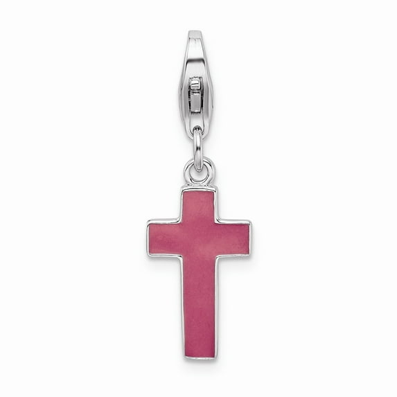 925 Sterling Silver Rhodium plated Enameled Cross w/Lobster Clasp Charm