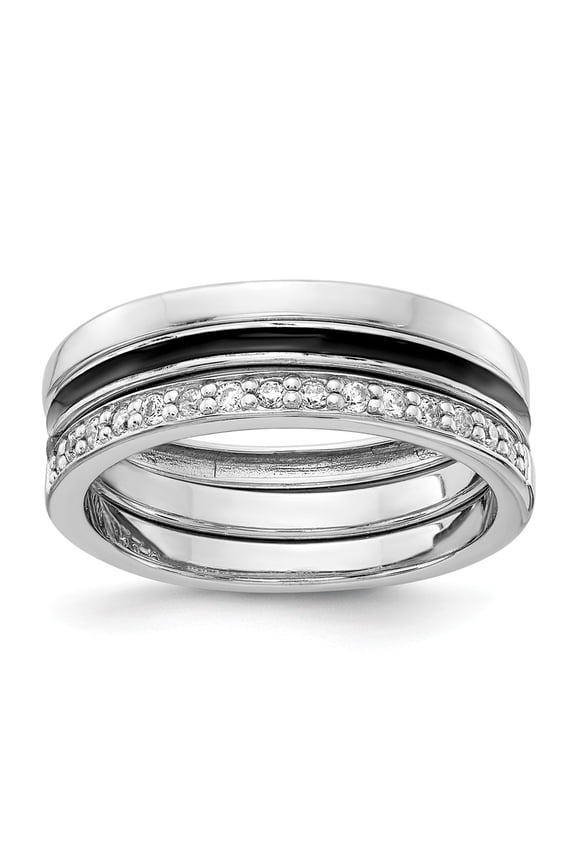 925 Sterling Silver Rhodium-plated Enameled with Cubic Zirconia ( CZ ) Ring Set