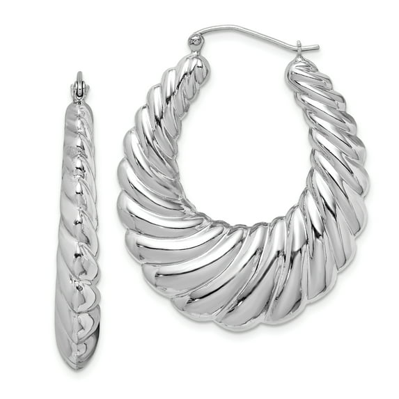 925 Sterling Silver Rhodium-plated Fancy Shrimp Hoop Earrings