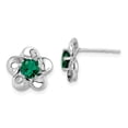 thumbnail image 1 of 925 Sterling Silver Rhodium-plated Floral Created Emerald Post Earrings; for Adults and Teens; for Women and Men, 1 of 3