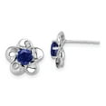 thumbnail image 1 of 925 Sterling Silver Rhodium-plated Floral Created Sapphire Post Earrings; for Adults and Teens; for Women and Men, 1 of 3