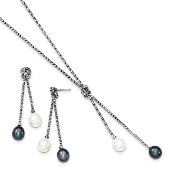 925 Sterling Silver Rhodium-plated Freshwater Cultured Pearl Knot 18 in. Necklace & Earring Set
