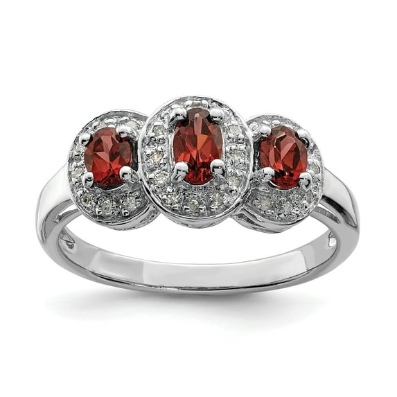 925 Sterling Silver Rhodium-plated Garnet and Diamond Ring Size 6