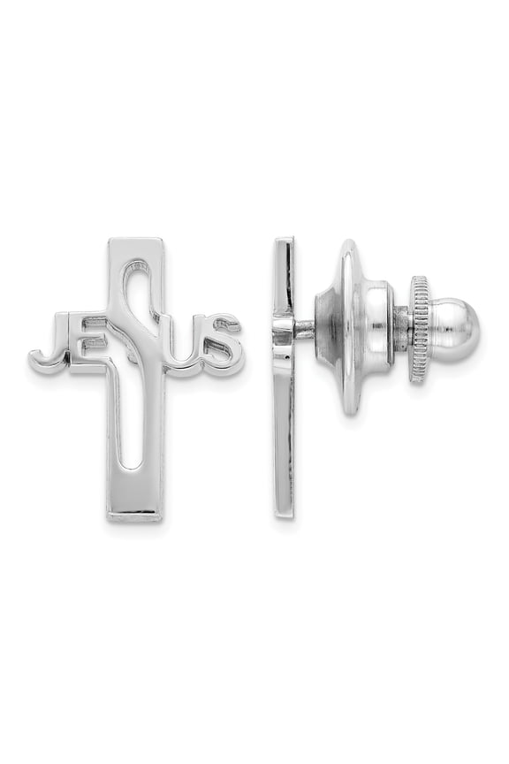 925 Sterling Silver Rhodium-plated Jesus Cross Tie Tac Clip