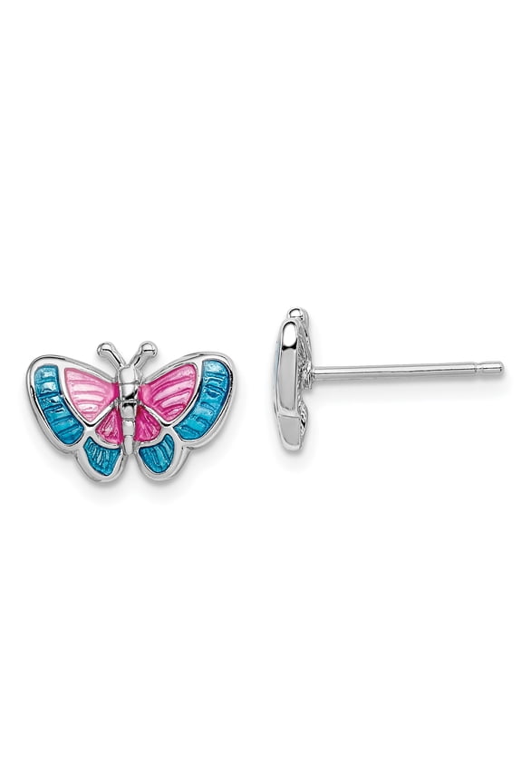 925 Sterling Silver Rhodium-plated Madi K Enamel Butterfly Post Earrings