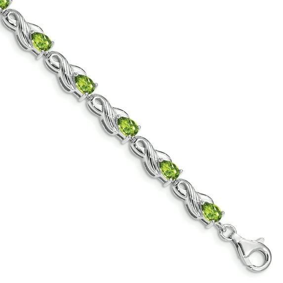 925 Sterling Silver Rhodium-plated Peridot Bracelet