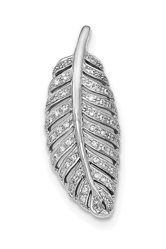 925 Sterling Silver Rhodium-plated Polished CZ Leaf Chain Slide Pendant / Charm