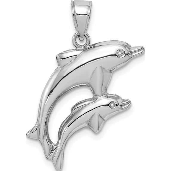 925 Sterling Silver Rhodium-plated Polished Dolphins (24x22mm) Pendant / Charm