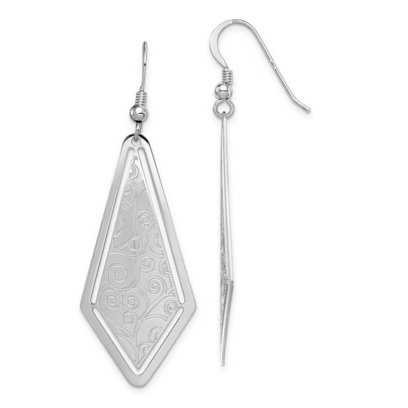 925 Sterling Silver Rhodium-plated Polished Etched Shepherd Hook Earrings