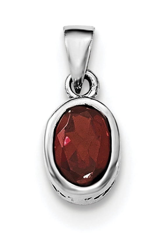 Sterling Silver Rhodium-plated Polished Garnet Oval Pendant